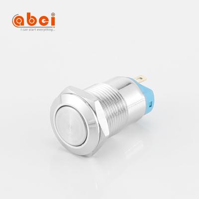 China ABEI OFF-ON Flat Round Button Switches 1NO 2pin Lock Latching / 12mm Metal Momentary Waterproof Push Button Switch for sale