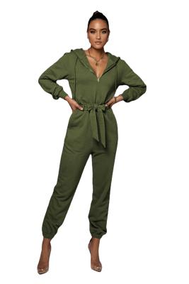 China Other Autumn New Women's Zipper Hooded Overalls With Belt Long Sleeve Fashion Casual Jumpsuits for sale