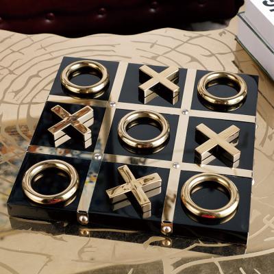 China stainless steel & New Design Tic Tac Toe Chessboard Modern Chess Board Set and Wooden Pieces Decoration for sale