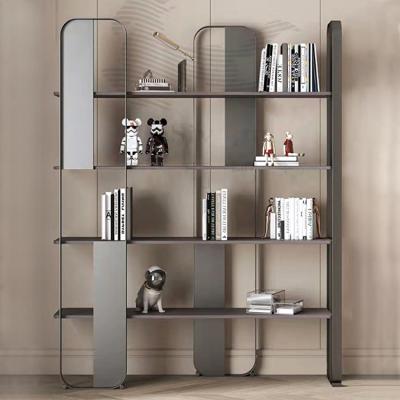 China (Others) Hot Selling Home Decorative Silver Bookshelf Adjustable Metal Wood Bookshelf Furniture for sale