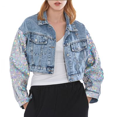 China New Design Women Denim Jacket Anti-Wrinkle Long Sleeve Sequin Short Denim Jacket For Women Jacket for sale