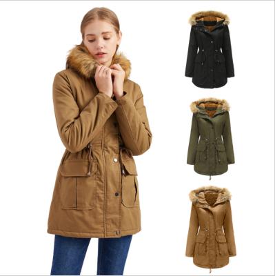 China 4XL Anti-wrinkle Women Winter Coat Plus Velvet Cotton-Padded Fur Hooded Collar Plus Size Women's Coats for sale