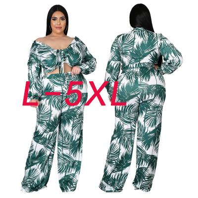 China QUICK-DRY 5XL women set 2021 autumn wide-leg long-sleeved loose upper casual pants plus size two-piece women for sale