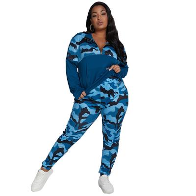 China QUICK DRY Hot Sale Plus Size Two Piece Gear Long Sleeve Camouflage Printed Joggers Pants Two Piece Pants Set For Women for sale