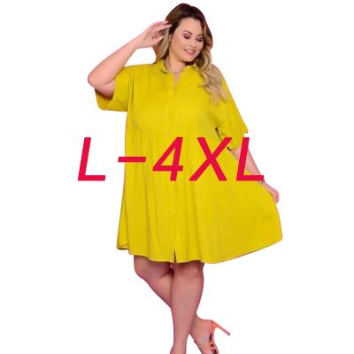 China Plus Size Summer Dress Anti-Static Loose Round Neck Short Sleeve French Style Midi Dress For Causal Dress for sale