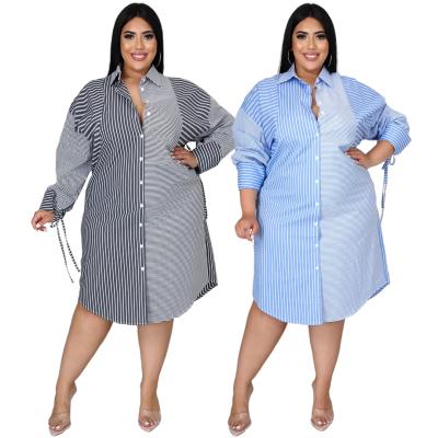 China 2021 New Arrival Autumn Plus Size Stitched Striped Tie Causa T-shirt QUICK DRY Women Dress One Piece Set for sale