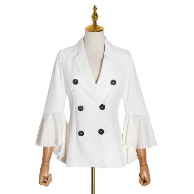 China Anti-Wrinkle Women Blazer Solid Color Elegant Casual Double Breasted Long Sleeves Flare Blazer For Women for sale