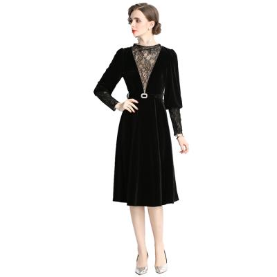 China High Quality Slim Deep V-Neck Anti-Static Velvet Dresses Sheath Long Sleeve Casual Dresses For Dress Dress for sale