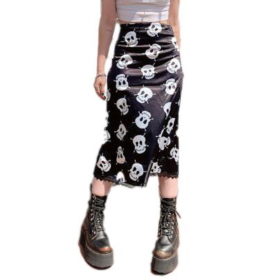 China 2021 New Arrival Skull Stretch Lace Long Skirt Halloween Anti-Static Dark Party Casual Women Fall for sale