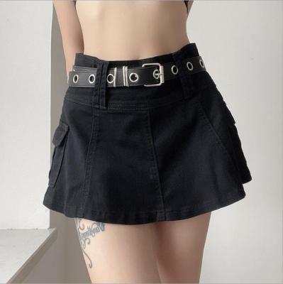 China Anti-Static Women Skirt High Quality Sheer Color Denim Skirt Mid-waist With Pocket Denim Pleated Skirt for sale