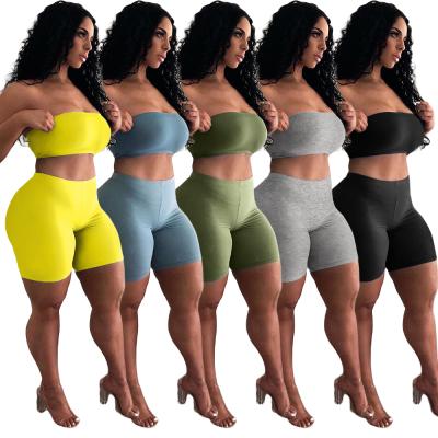 China Anti-pilling New Hot Sale 2021 Women Sets Sports Sleeveless Shorts Solid Color 2 Pieces Set Lady Casual Short Suits for sale