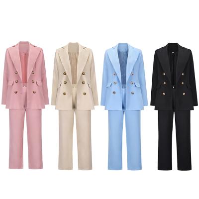 China QUICK DRY High Quality Blazer Suit Women Turn Down Lady Loose Solid Office Suits Collar Business Pant Set for sale