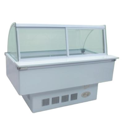 China Single-Temperature Enclosed Display Cabinet Deli Features Curved Sliding Door Tempered Glass Serving Counter Display For Grocery Store for sale