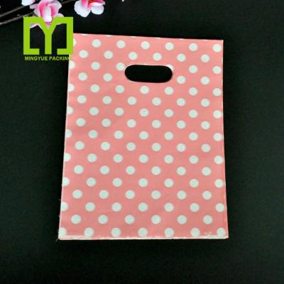 China Recyclable Wholesale Round Dots Pink Plastic Bag Wedding Jewelry Packaging Gift Bag Plastic Shopping Bags With Handles for sale