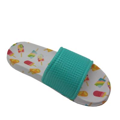 China Fashion trend green embossing surrounds upper model EVA ice printing soft EVA outsole women slides shoes for sale