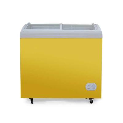 중국 260L Single-temperature Single-temperature Door Display Ice Cream Curved Chest Glass Freezer With Solar Power 판매용