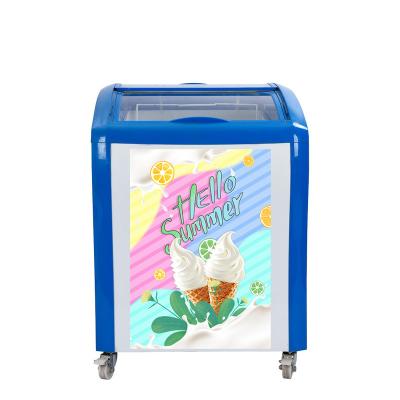 중국 Energy Saving Freezer SD/SC 150Y Curved Glass Door Solar Ice Cream / Beverage Cooler 판매용