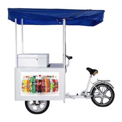 China Solar Ice Cream Bike 108L DC Powered Freezer With Red/White/Yellow Ice Cream Bike DC 24V Te koop