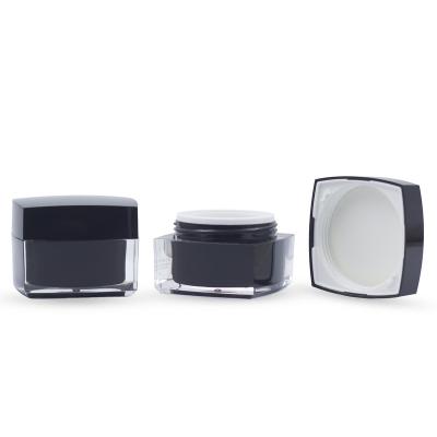 China Square 50g Product Double Layer Whole Black Acrylic Plastic Cream Jar Cosmetic Packaging for sale