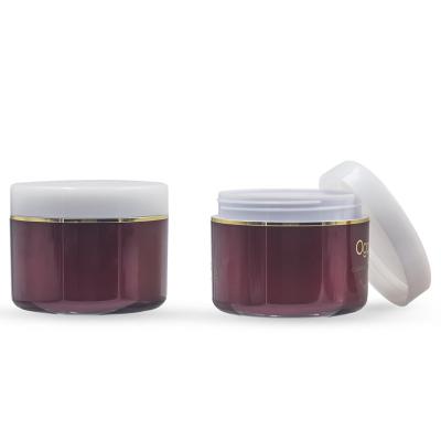 China Customized 120g Red Cosmetic Packaging Scrub Cream Jar Plastic Double Wall Container for sale