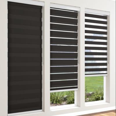 China Day And Night Environmental Protection Window Roller Zebra Double Blind Shade Blackout Pure Black Blinds for sale