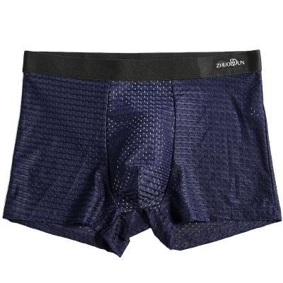 China Antibacterial Custom Quick Dry Polyester Mesh Underwear Dark Blue Boxer Briefs Mens Boxers for sale