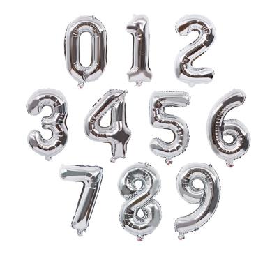 China Advertising Toy Drop Shipping Advertising 16 Inch Metallic Number Balloons 0-9 Silver Birthday Balloon Decorations Foil Helium Wolf Foil Number Globos for sale