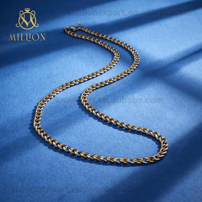 China LT134 5N24 Two Tone Simple Solid Gold Two Tone 18k Silver Gold And Gold Plated Stainless Steel Figaro Chain Cuban Chain Necklace for sale