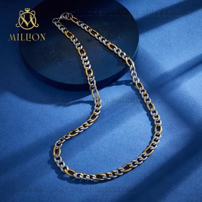 China Multicolor Stainless Steel Figaro Chain Yellow Gold Cuban Necklace Ladies Men cadena de oro 14k Hiphop for sale