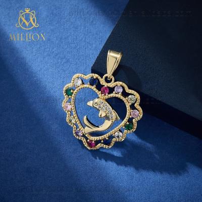 China DZW2015 FASHIONABLE Million 18k Gold Plated Heart Shaped Zircon Dolphin Turtle Necklace Pendant Girl's Jewelry for sale