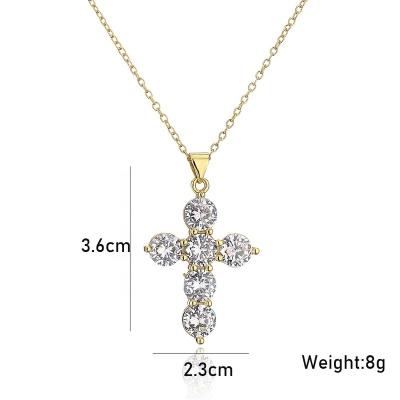 China Religious Diamond Cross Pendant Necklace Zirconia Joyeria Trendy Gold Plated Ice Cross Pendant for sale