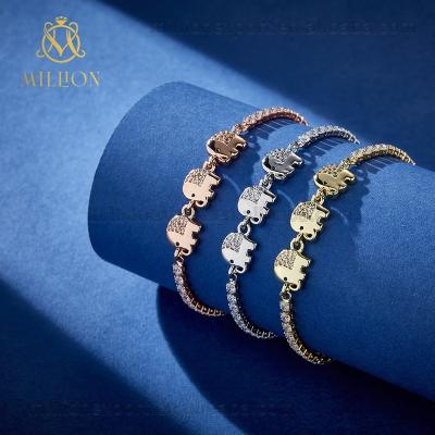 China Solid Gold Adjustable Crystal Elephant Tennis Bracelet Exquisite Simple Fashion Animal Tennis Bracelet SLW9887 for sale