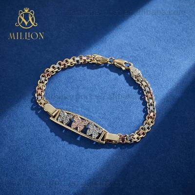 China Million Butterfly Bracelet SLW8890 14K 18K Tricolor Gold Plated Solid Gold Butterfly Openwork Tricolor Bangle Bracelet for sale