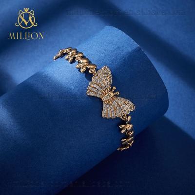 China Elegant High Quality Copper-plated Butterfly Gold Butterfly Diamond Bangle SLW8892 Luxury Zircon Gold Butterfly for sale