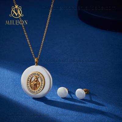 China Religious Jewelry Guadalupe Miracle San Benito Shell Pendant Freshwater Beads Necklace for sale