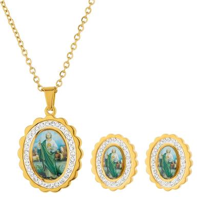 China TZ123 14K 18K Solid Gold Religious Chain Religious Picture Earrings Jewelry Set for sale