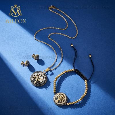 China High Quality Fashion Jewelry Set SLW8993 Fashion Jewelry Zircon Earrings Hand Edited Tree of Life Bracelet Jewelry Pendant Set for sale