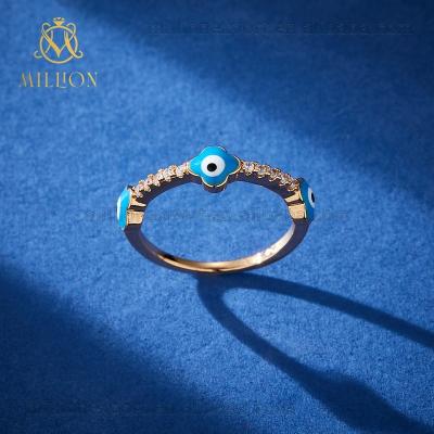 China JZW 513 evil eye hot sale fashion simple set with diamonds color Zircon ojo malvado pure copper ring for sale