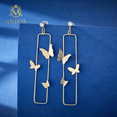 China Exaggerated Geometric Shape BL126 Trendy Sexy Heart Hiphop18Kgold Plated Geometric Personalized Name Long Band Small Butterfly Earrings for sale