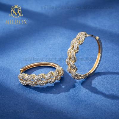 China Hyperbole 2022 Real Gold Plated Exaggerated Luxury Minimalist Zircon Textured Circle Hoop Earrings For Women 18k Gold for sale