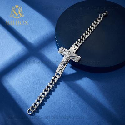 China Cool Jewelry Christian Silver Cross Men'sClassic Stainless Steel Bracelet Women's Silver Cross Bracelet SLW8944 for sale