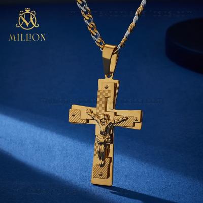 China Hot Selling Prayer Cross Christian Cross Pendant DZW2004 Stainless Steel Solid Gold Silver Bible Pendant for sale