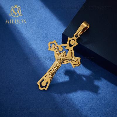 China Fashion Popular NDZ1135 Jesus Mens Personalized Cross Charm Gold Plated Stainless Steel Cross Pendant for sale