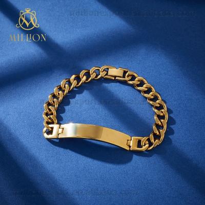 China Solid Gold Chain SLW9903 Design 18K Gold Plated Stainless Steel Blank Engravable Chain Gold Plated Bracelet for sale