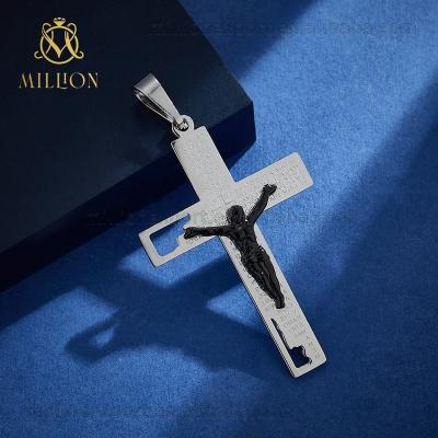 China DZW1132 Men's Bible Prayer Crucifix Silver Stainless Steel Gold Cross Pendant Religious for sale