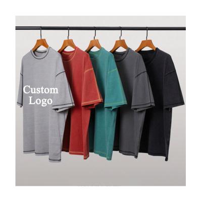 China Anti-pilling 190 Grams Contrast Short Sleeve T-Shirt Cotton Unisex Vintage Washed T-Shirt Custom Logo for sale