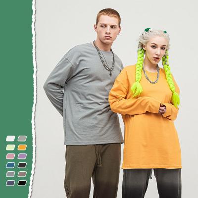 China 2022 Autumn High Quality Breathable 100% Solid Color 260g Cotton O Neck Pullover Sweatshirt O Shoulder Long Sleeve Loose T-shirt for sale