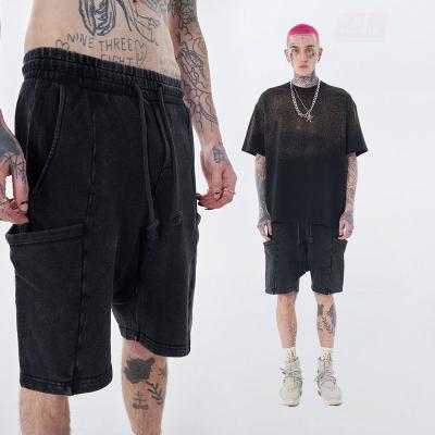 China 2022 Summer High Street Breathable Unisex Make Old Short Pants Wide Leg Shorts Pocket High Quality Shorts For Men for sale