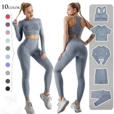 China Breathable Women Seamless Yoga Set 5 Piece Gym Clothing Womens Fitness Sports Gym Yoga Set Workout Sets Yoga Top And Sportswear Suit for sale