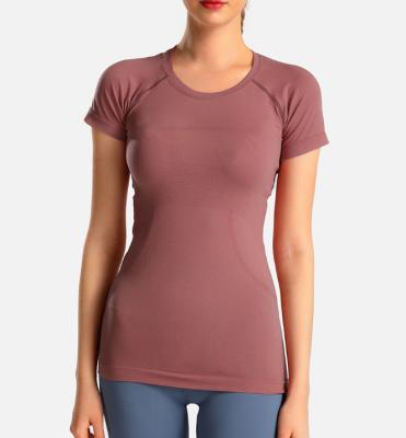 China Ladies Breathable Yoga Tops Seamless Short Sleeve T-shirt Loose Yoga T-Shirts for sale